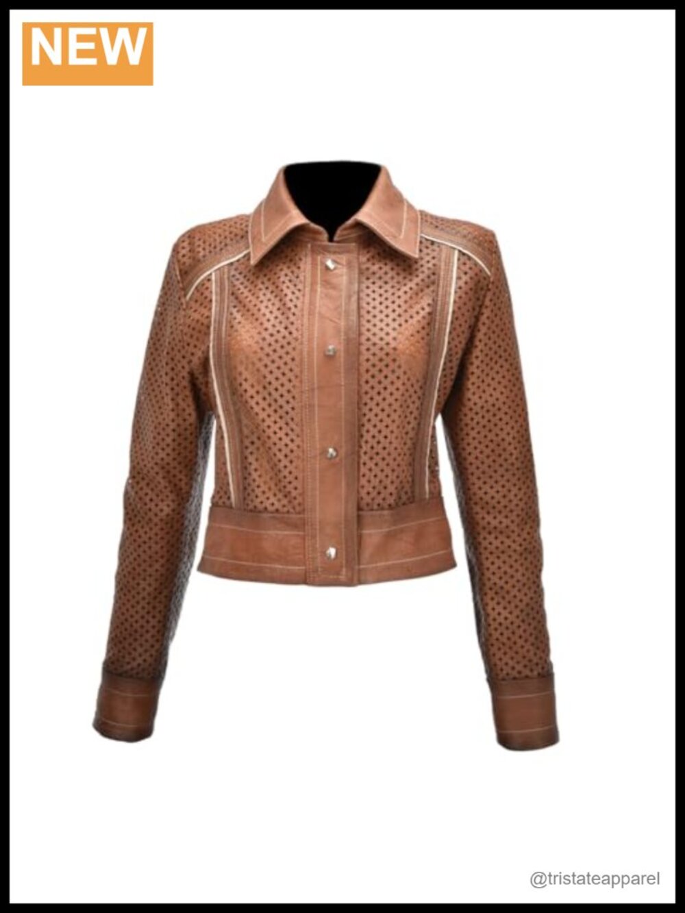 Genuine Ovine Leather Jacket with Cross Perforations
